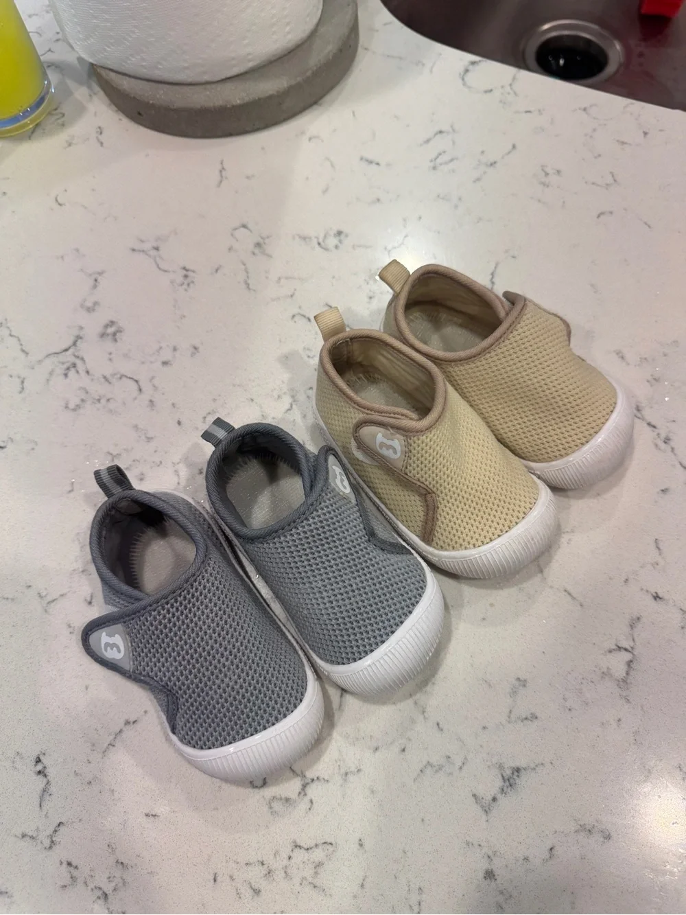 Kids Mesh Slip-On Walking Shoes - Gray and Beige